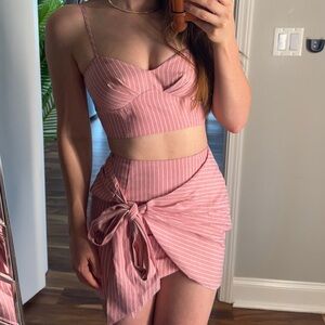 Pink Striped Women's Tank and Skirt Set
